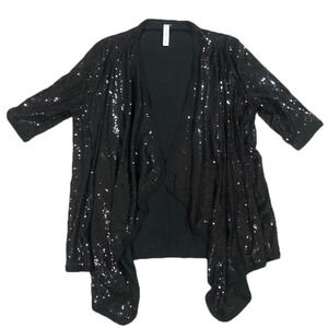 Kische Black Sequin Open Waterfall Cascade Front Cardigan Small
